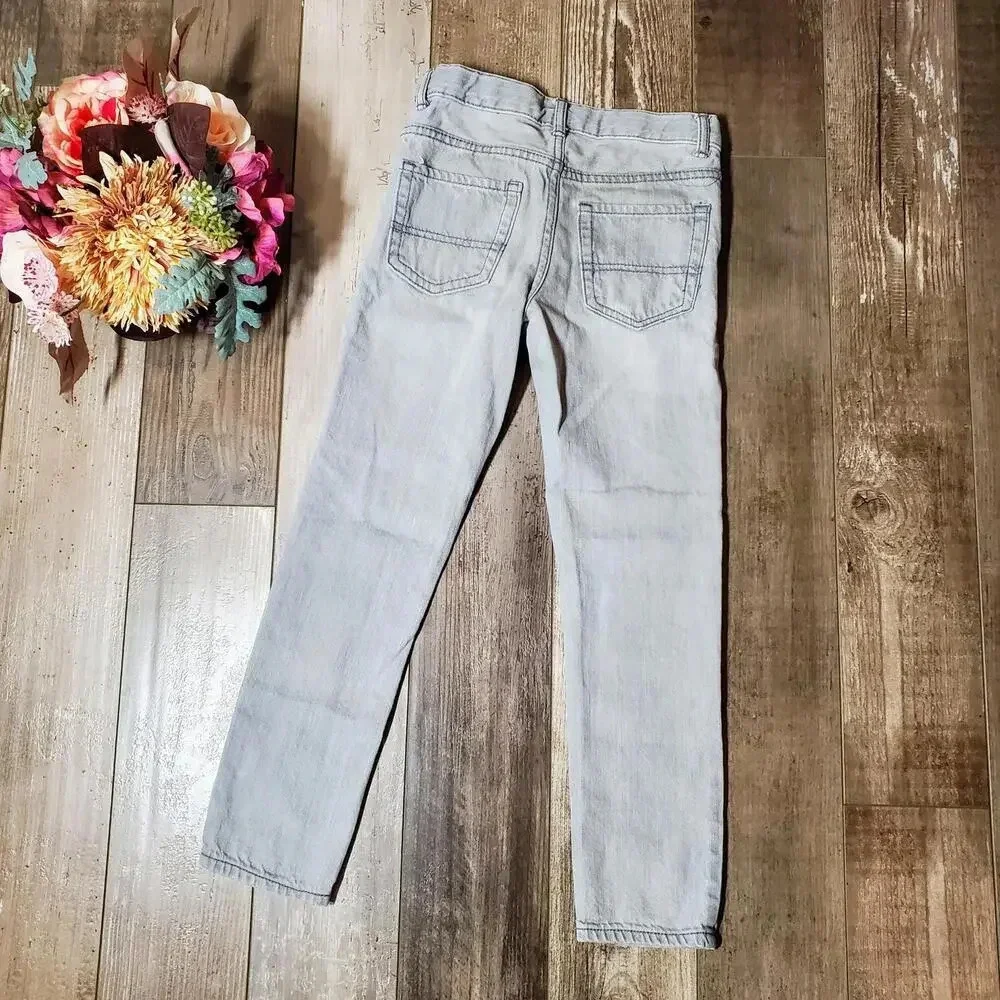 The Children's Place Size 7 Grey Wash Boy's Adjustable Waist Cotton Skinny Jeans